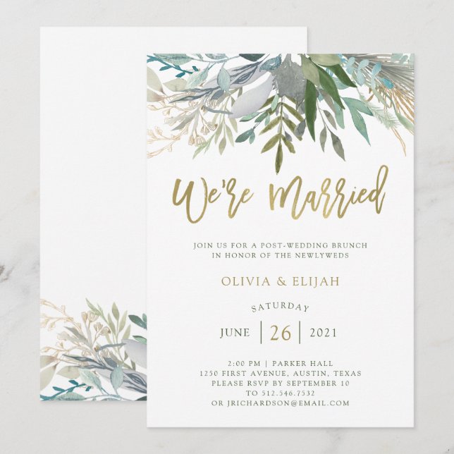 Chic Foliage | Wir sind Verheiratet Einladung (Vorne/Hinten)