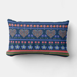 Chic Folk Art Floral Hearts Border Lumbar Pillow Lendenkissen