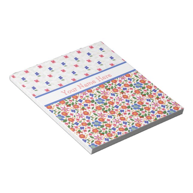 Chic Folk Art Florals auf White Notepad oder Jotte Notizblock (angewinkelt)