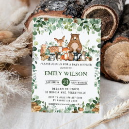 Chic Forest Greenery Woodland Animals Kinderdusche Einladung