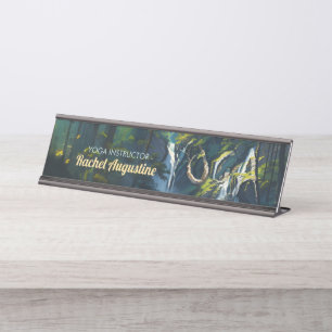 Chic Forest YOGA Versteckter Text Meditation Instr Schreibtischnamensplakette
