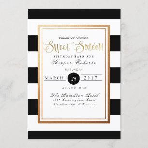 Chic & Formal 16 . Geburtstag Gold und Schwarz Einladung
