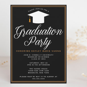 Chic Formal Black Gold Custom Graduation Party Einladung