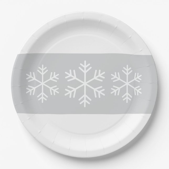 Chic Formal Light Gray White Stripes Schneeflocken Pappteller (Vorderseite)