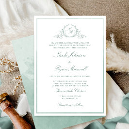 Chic Formal Monogram Pale Green Watercolor Wedding Einladung