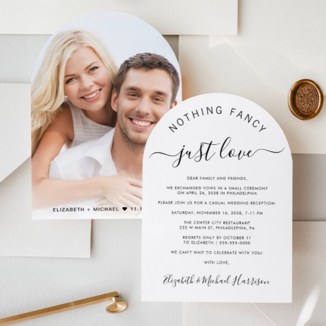 Chic Foto Arch Wedding Empfang Einladung (Celebrate your love story with a chic arch-shaped casual wedding reception invitation)