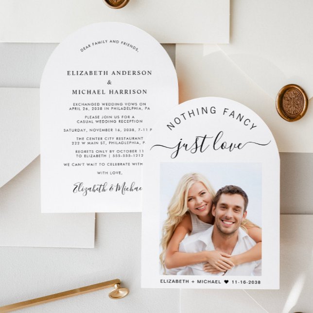Chic Foto Arch Wedding Empfang Einladung (Celebrate your love story with a chic arch-shaped wedding announcement and reception invitation)