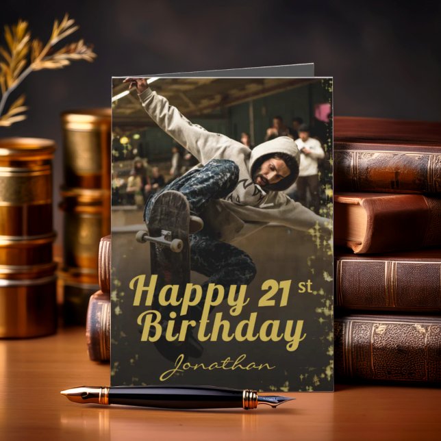 Chic Foto Black & Gold Happy Birthday Card Karte (Von Creator hochgeladen)