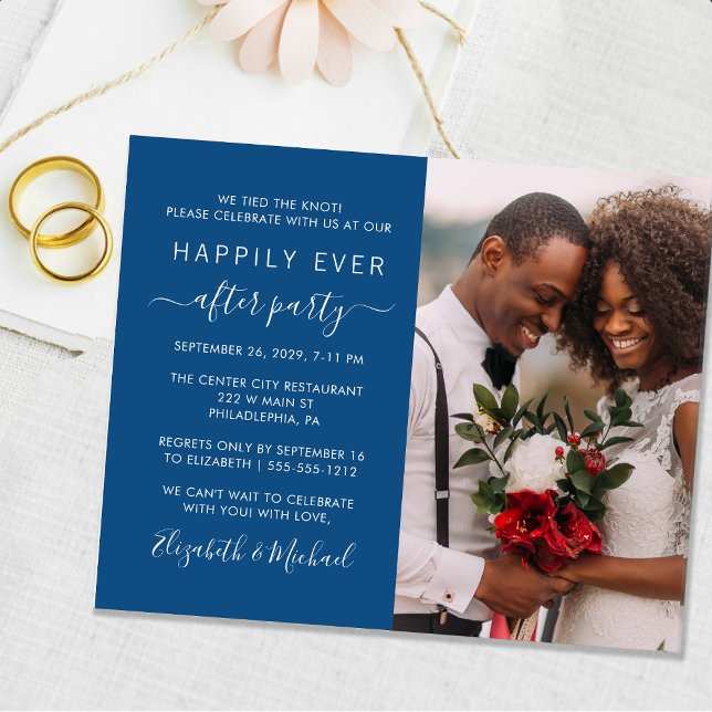 Chic Foto Blue Wedding Reception Einladung (Von Creator hochgeladen)