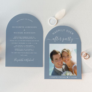 Chic Foto Dusty Blue Arch Wedding Empfang Einladung