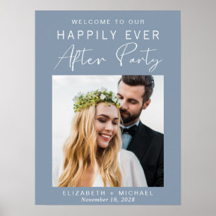 Chic Foto Dusty Blue Hochzeitsempfang Willkommen Poster