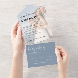 Chic Foto Dusty Blue Wedding Empfang All In One Einladung