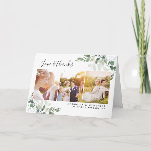 Chic Foto Eucalyptus Wedding Dankeschön-Karte Dankeskarte (Vorderseite)