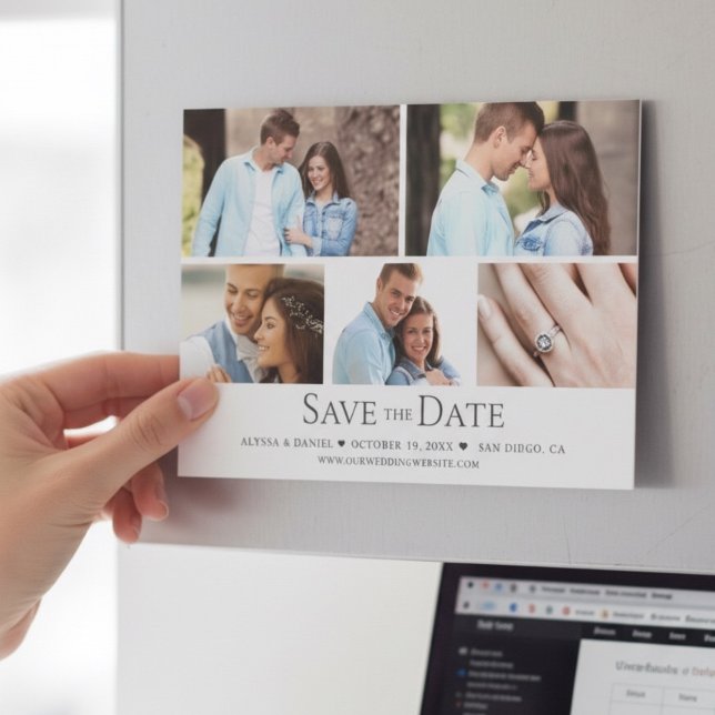 Chic Foto Grid Wedding Save the Date Magnet (Modern photo collage save the date magnetic wedding card.)