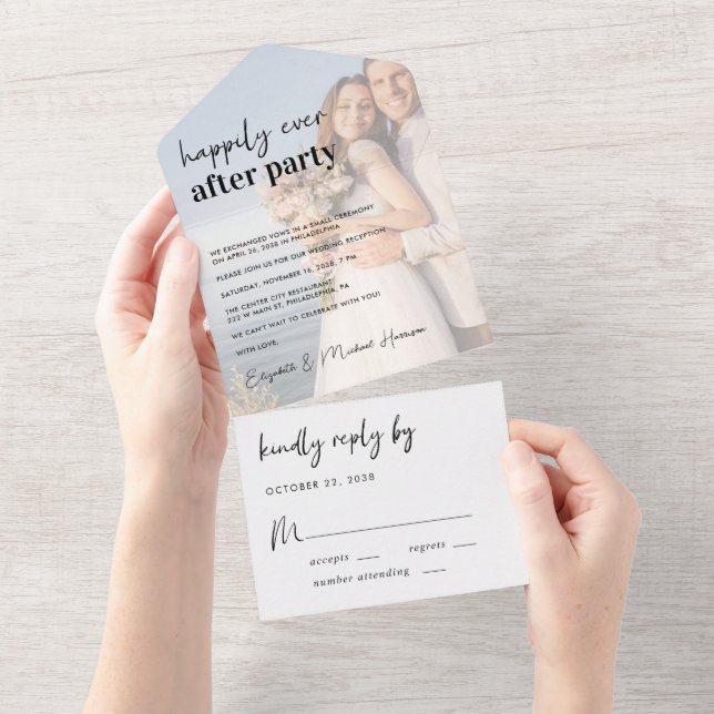 Chic Foto Hochzeitsempfang All In One Einladung (Abreißen)