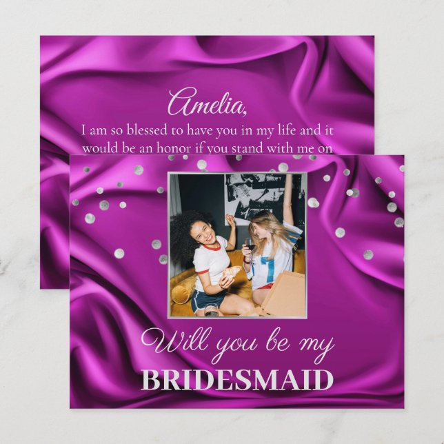 Chic Foto Lila Seide wirst du meine Bridesmaid sei Postkarte (Vorne/Hinten)