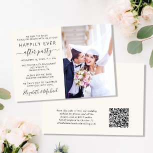 Chic Foto QR Code Cream Wedding Reception Einladung
