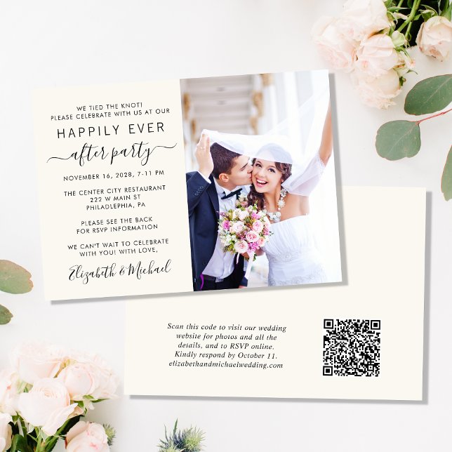 Chic Foto QR Code Cream Wedding Reception Einladung (Von Creator hochgeladen)