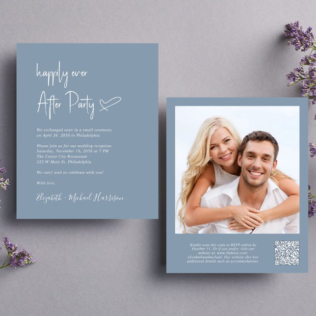 Chic Foto QR Code Hochzeitsempfang Einladung (An chic Happily Ever After Party all-in-one invitation for your wedding celebration)