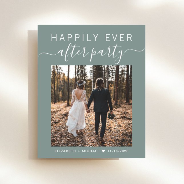 Chic Foto Sage Green Wedding Reception Einladung (Von Creator hochgeladen)