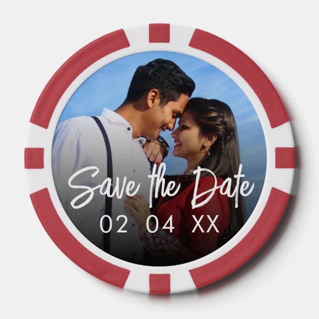 Chic Foto Script Wedding Save the Date Pokerchips (Vorderseite)