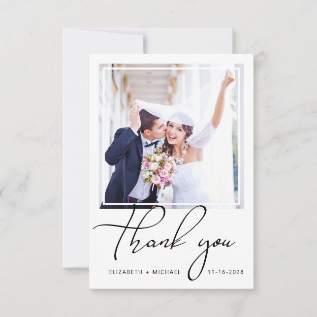 Chic Foto Wedding Dankeskarte (Vorderseite)