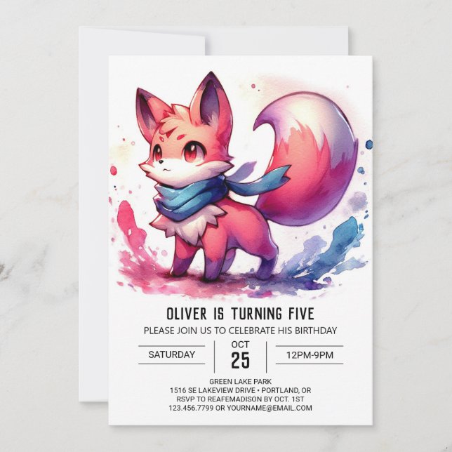 Chic Fox Birthday Einladung (Vorderseite)