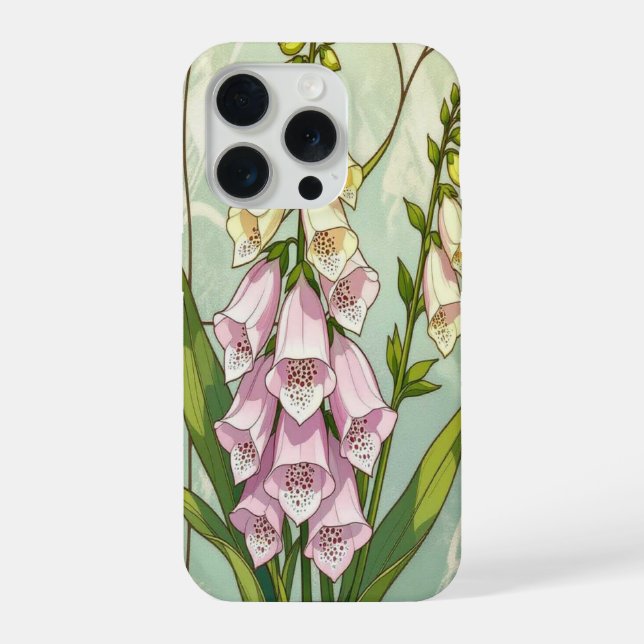 Chic foxgloves lily of the valley stained Glass iPhone 15 Pro Hülle (Rückseite)