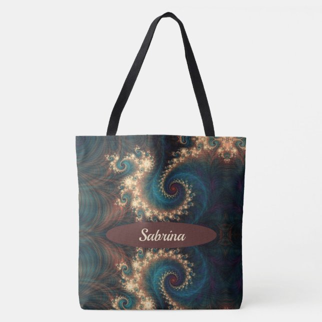 Chic Fraktal Mit Monogramm Tote Bag Tasche (Vorderseite)