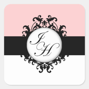 Chic Français Black Monogrammes Damask Étiquettes