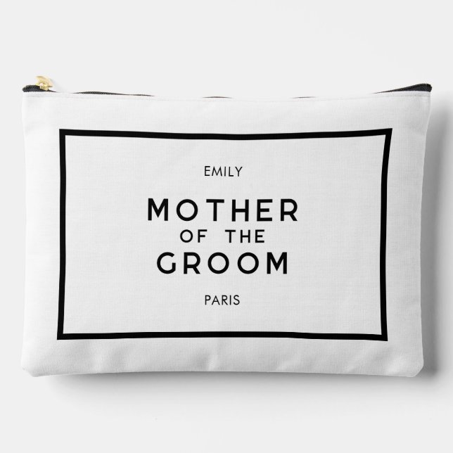 Chic French Black & White Mother of the Groom Zubehörtasche (Vorderseite)