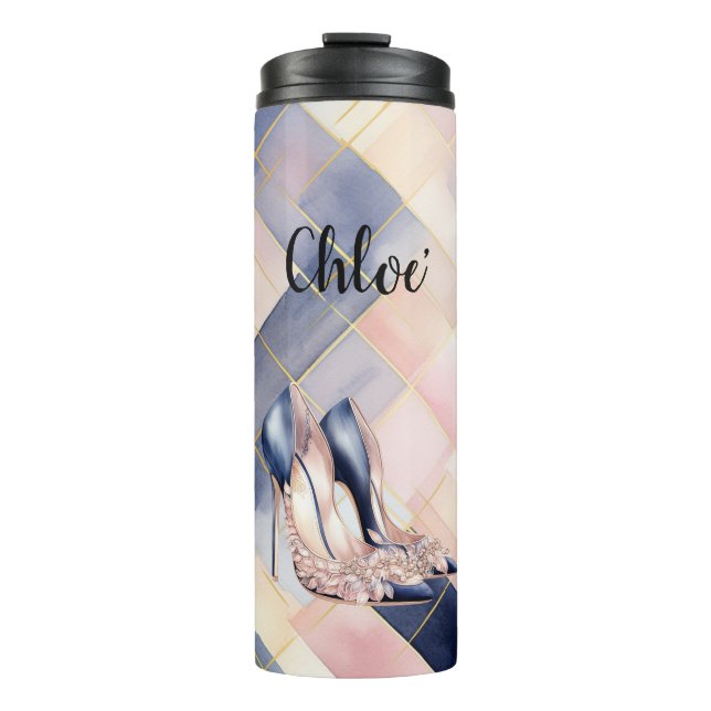 Chic French Blue Cream Blush High Heels Thermosbecher (Vorderseite)