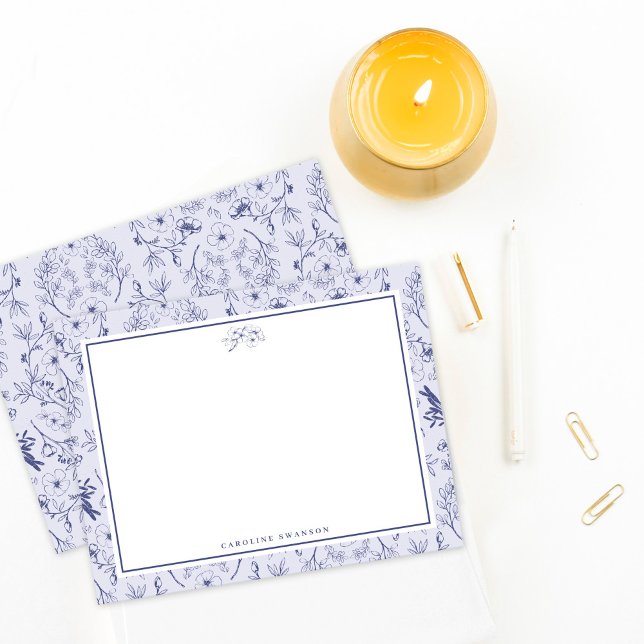 Chic French Blue Florals Mitteilungskarte (Von Creator hochgeladen)