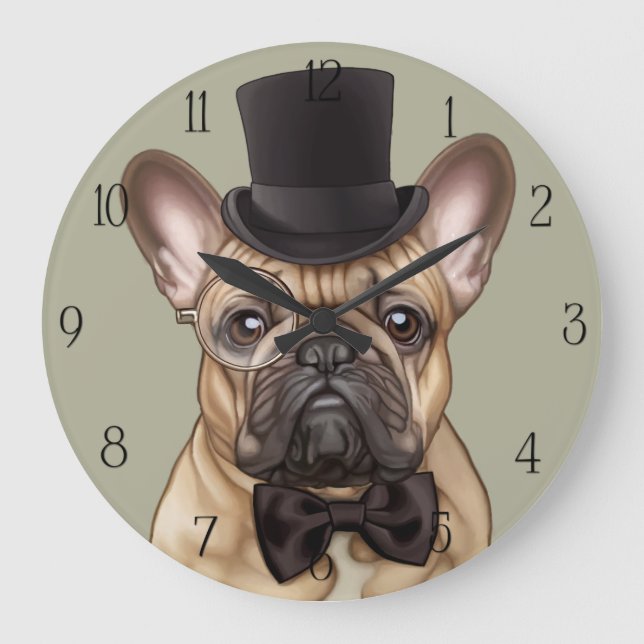 Chic French Bulldog Große Wanduhr (Vorderseite)
