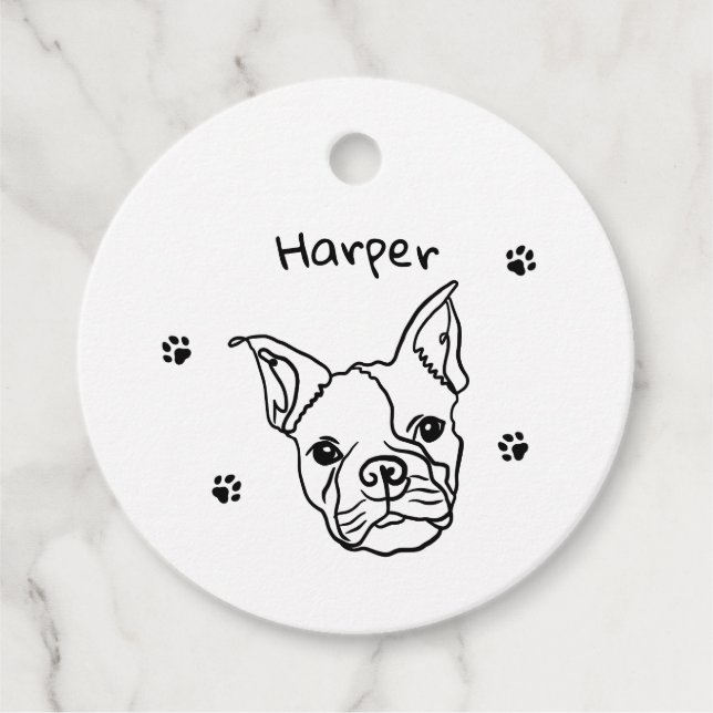 Chic French Bulldog Line Art: Bearbeiten Sie Ihren Geschenkanhänger (Vorderseite)