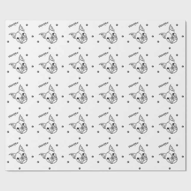 Chic French Bulldog Line Art: Bearbeiten Sie Ihren Geschenkpapier (Flach)
