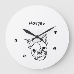 Chic French Bulldog Line Art: Bearbeiten Sie Ihren Große Wanduhr