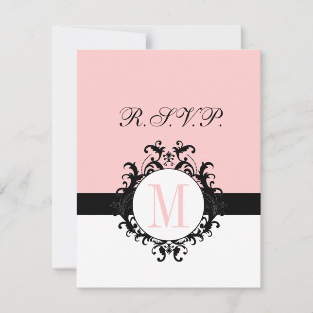 Chic French Damask Monogram Wedding RSVP Card (Vorderseite)