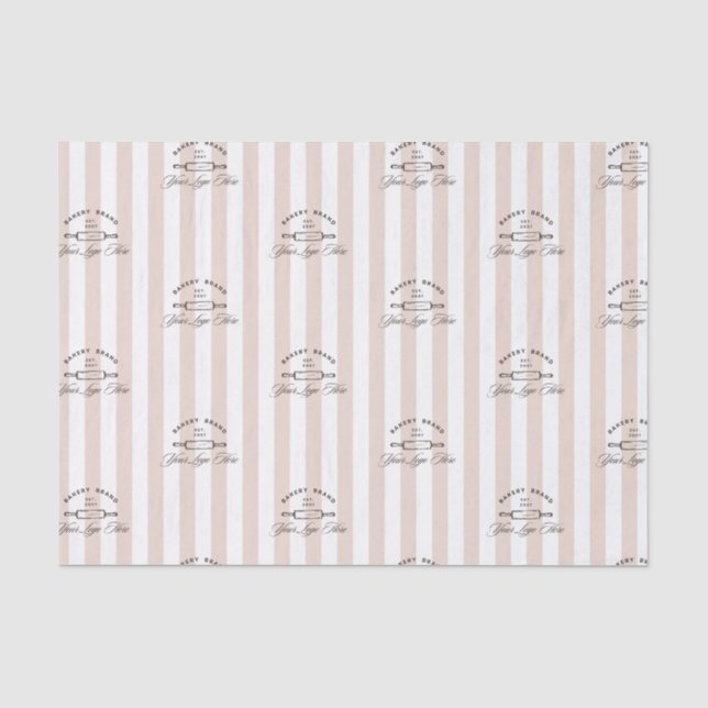 Chic French Pink Striping Bakery Logo Business Seidenpapier (Vorderseite)
