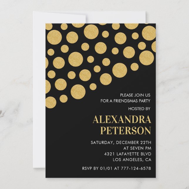 Chic Friendsmas invitations Black Gold (Devant)