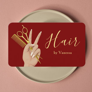 Chic Friseursalon Friseur Friseuse Tiefrot Visitenkarte