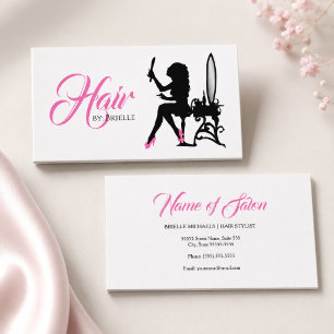 Chic Friseursalon Pinke und schwarze Hairstylistin Visitenkarte
