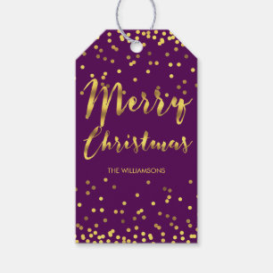 Chic-frohe Weihnacht-GoldfolieConfetti lila Geschenkanhänger