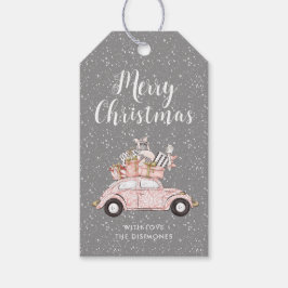 Chic Frohe Weihnachten Pink Auto Gray Urlaub Geschenkanhänger
