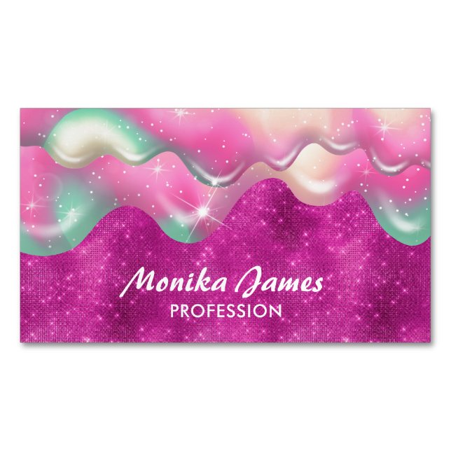 Chic Fuchsia Pink Sweet Tropfen Imitate Glitzer Mo Magnetische Visitenkarte (Vorderseite)