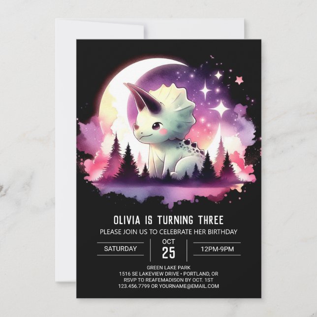 Chic Fun Triceratops Geburtstag Einladung (Vorderseite)