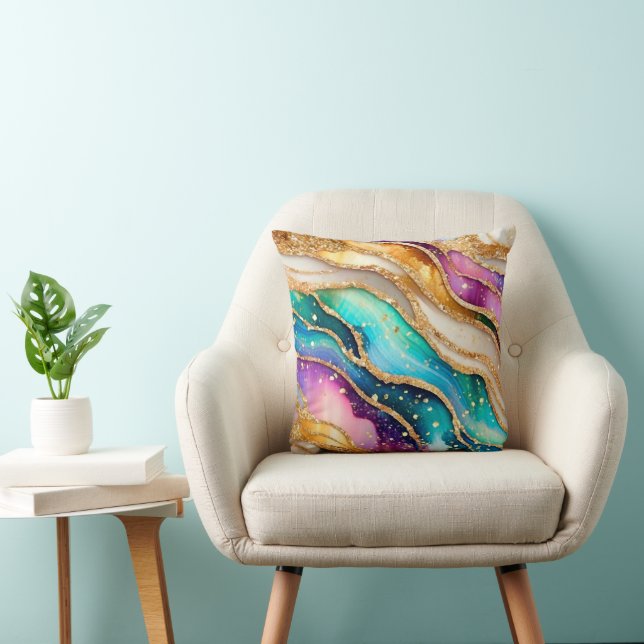 Chic Funkelnd Glitzer Golden Rainbow Agate Glamour Kissen (Stuhl )