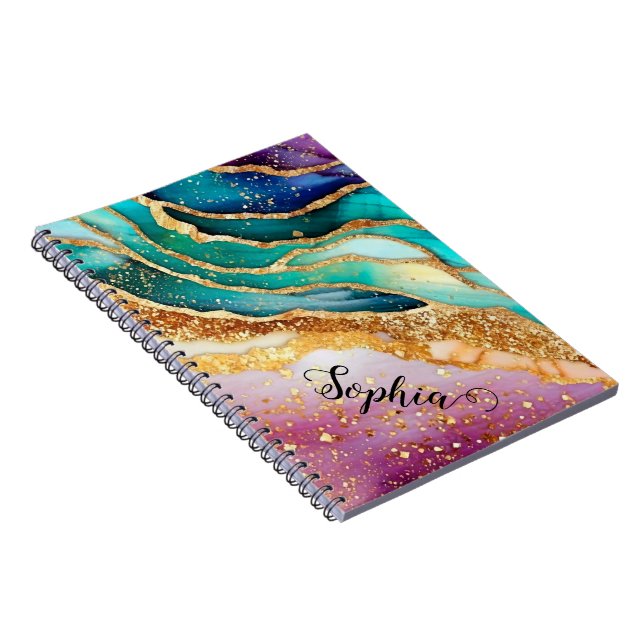 Chic Funkelnd Glitzer Golden Rainbow Agate Glamour Notizblock (Rechte Seite)