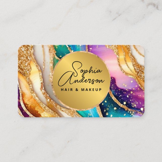 Chic Funkelnd Glitzer Golden Rainbow Agate Glamour Visitenkarte (Vorderseite)