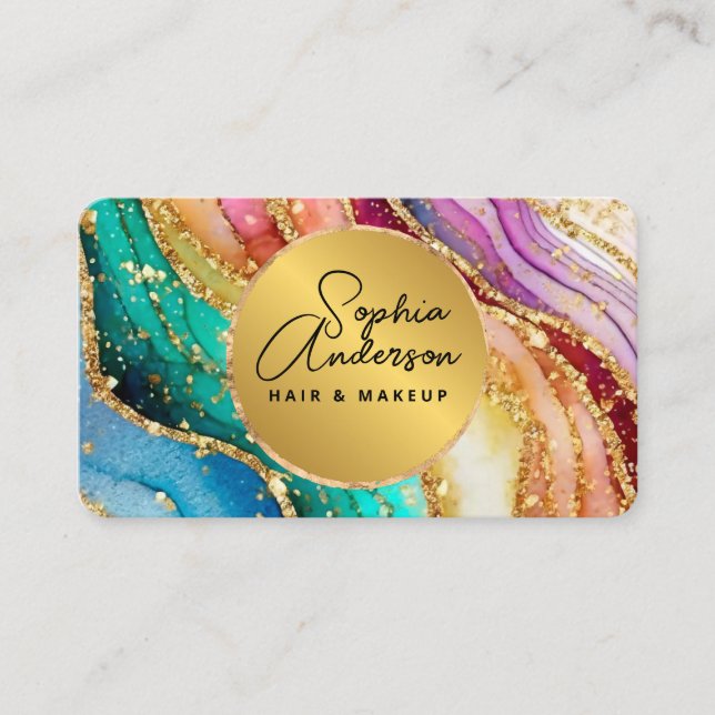 Chic Funkelnd Glitzer Golden Rainbow Agate Glamour Visitenkarte (Vorderseite)